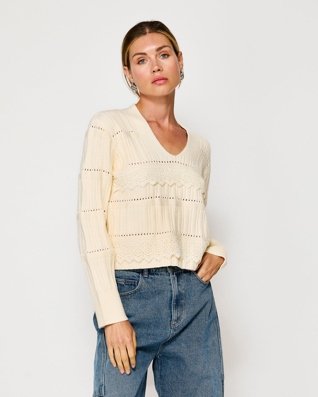 Lace detailed knit sweater – Line & Dot