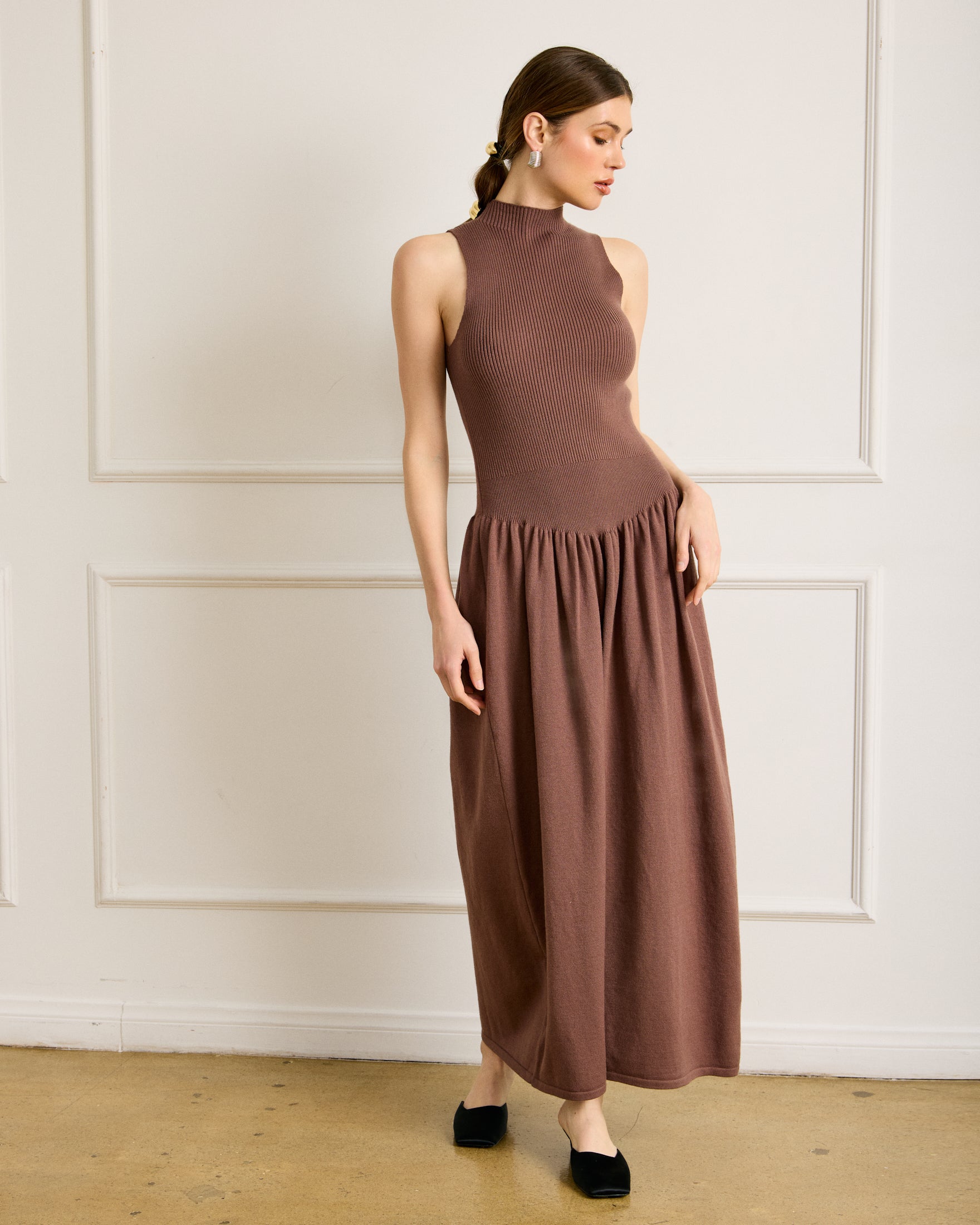 line and dot brown dress Jordie Maxi Dress