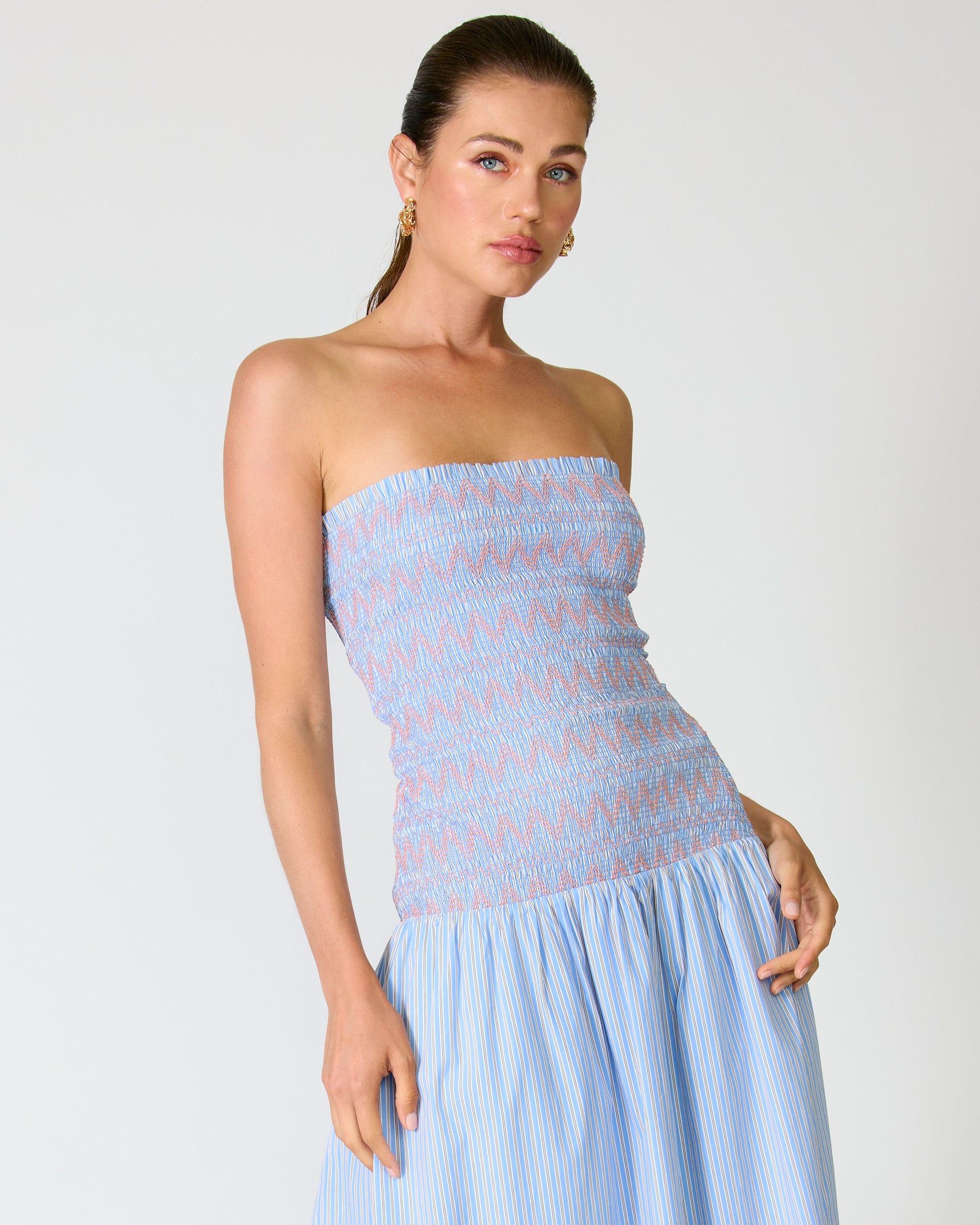 a line smocked dress A Line Smocked Bodice Maxi Dress Black