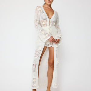 crochet maxi dress robes Openwork Crochet Robe - Brown