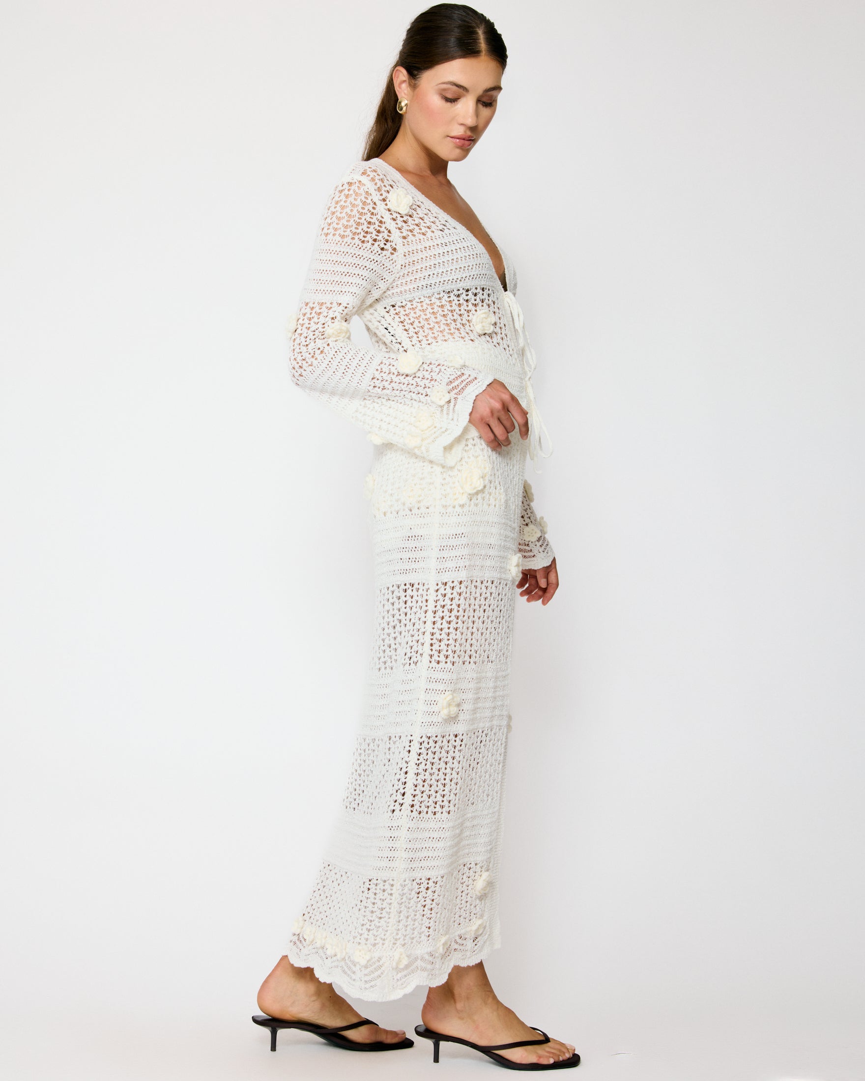 crochet maxi dress robes Brown crochet maxi dress - Harmony Moka