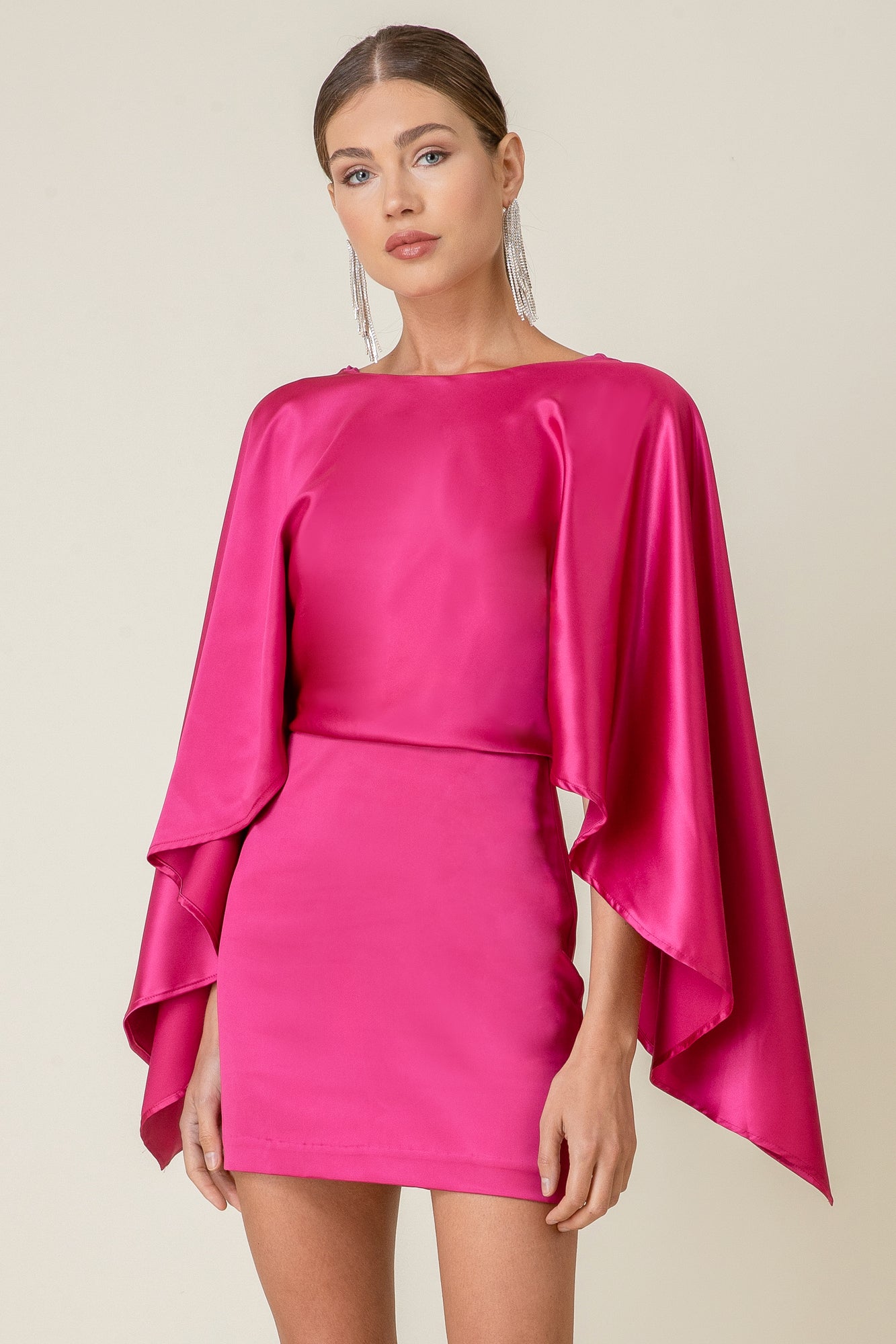 ROSIE CAPE MINI DRESS RASPBERYY