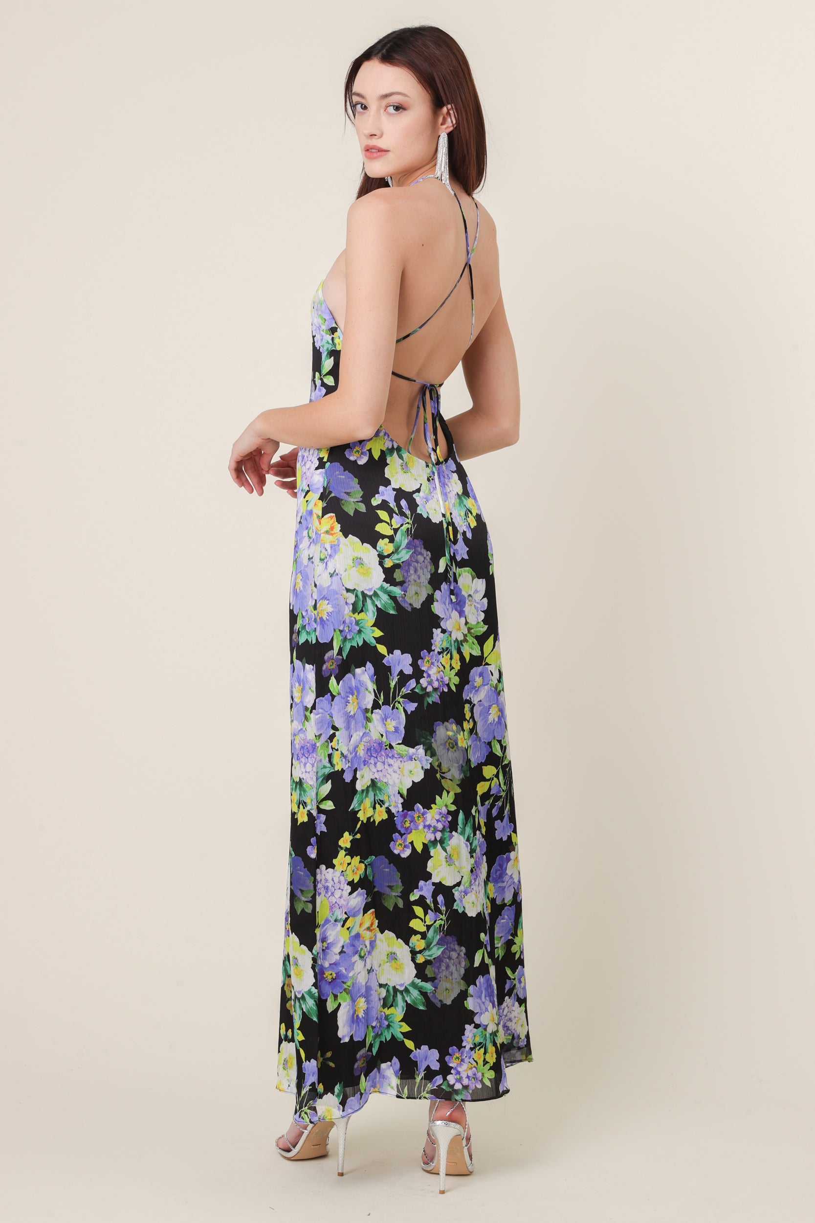 ★FLOWOOM★ Blooming Halter Neck Dress Long(3color) Bloom halter neck maxi – Line & Dot