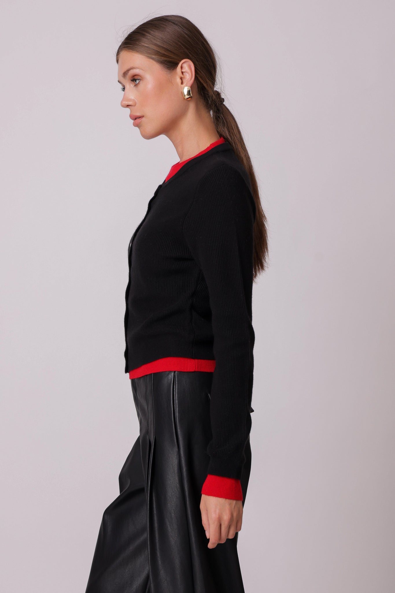 HUTCH DOUBLE LAYER CARDIGAN - BLACK AND RED