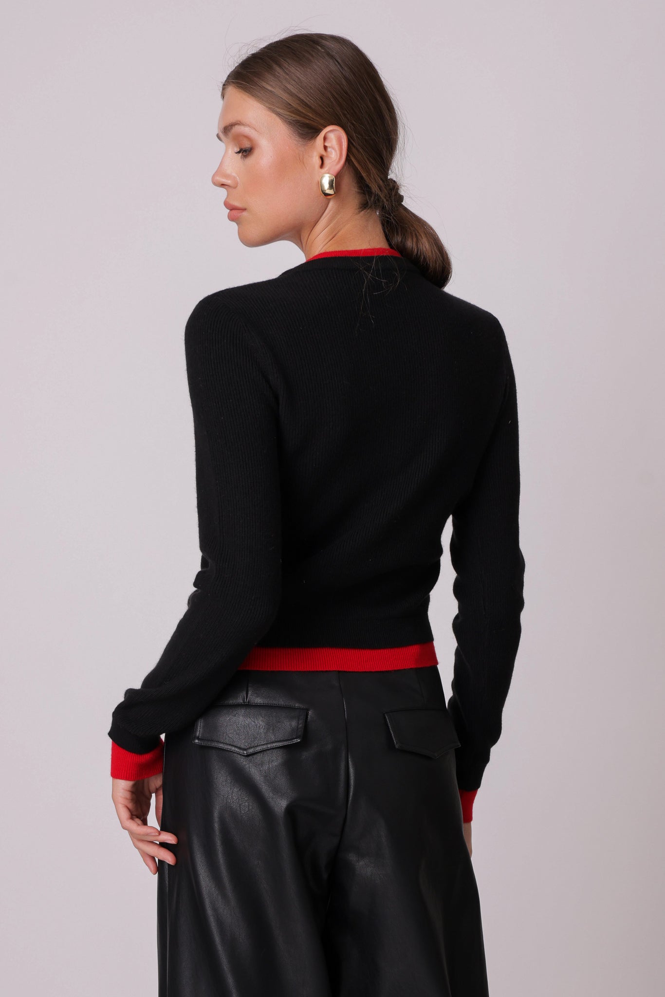 HUTCH DOUBLE LAYER CARDIGAN - BLACK AND RED