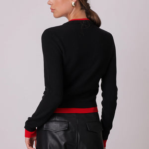 HUTCH DOUBLE LAYER CARDIGAN - BLACK AND RED