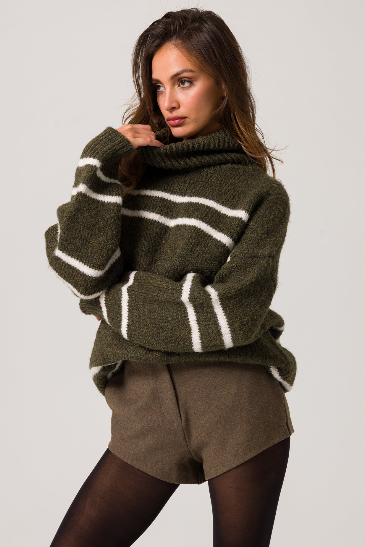 VERONICA SWEATER - OLIVE AND IVORY