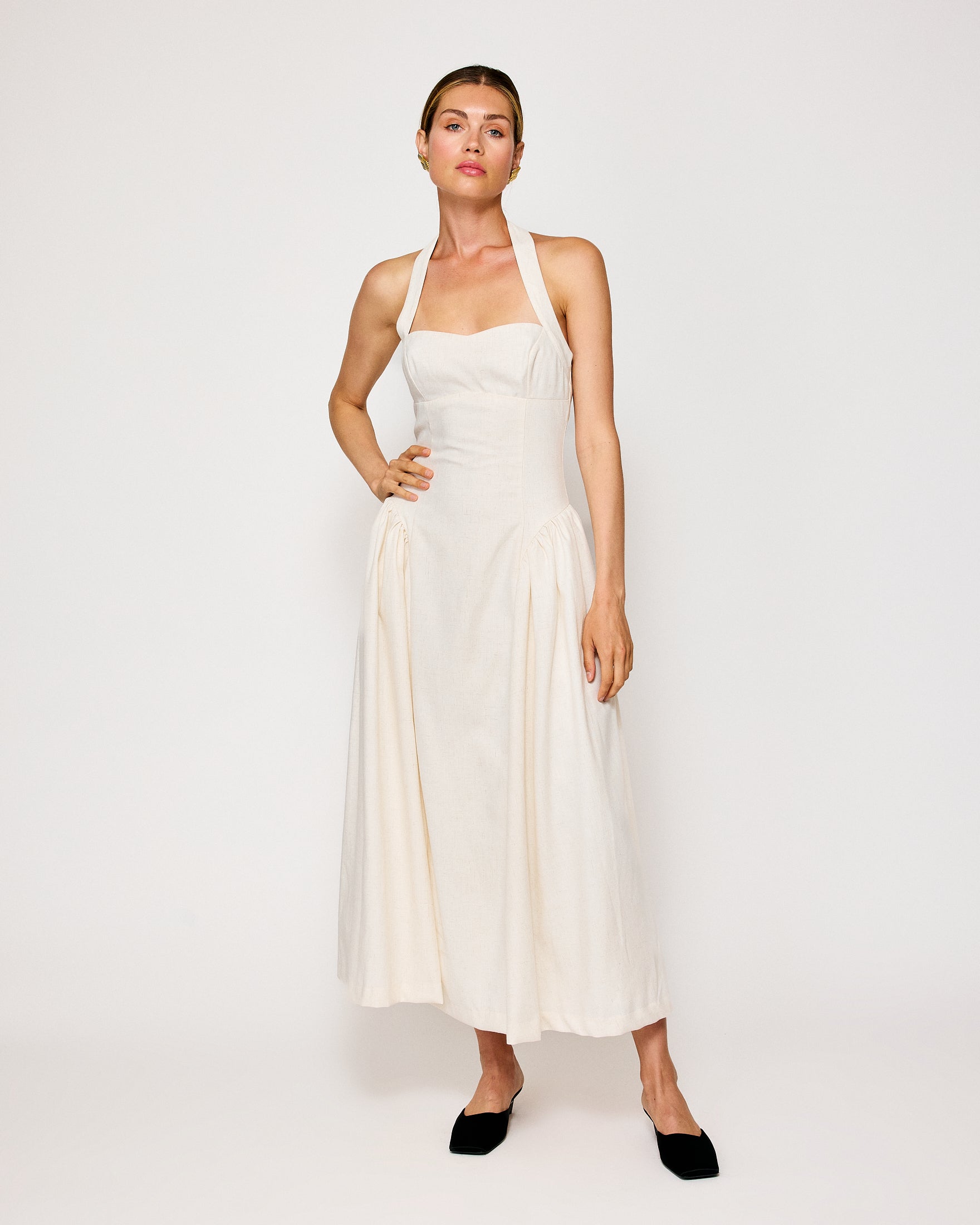 GRETA HALTER MAXI DRESS ECRU GRETA HALTER MAXI DRESS ECRU