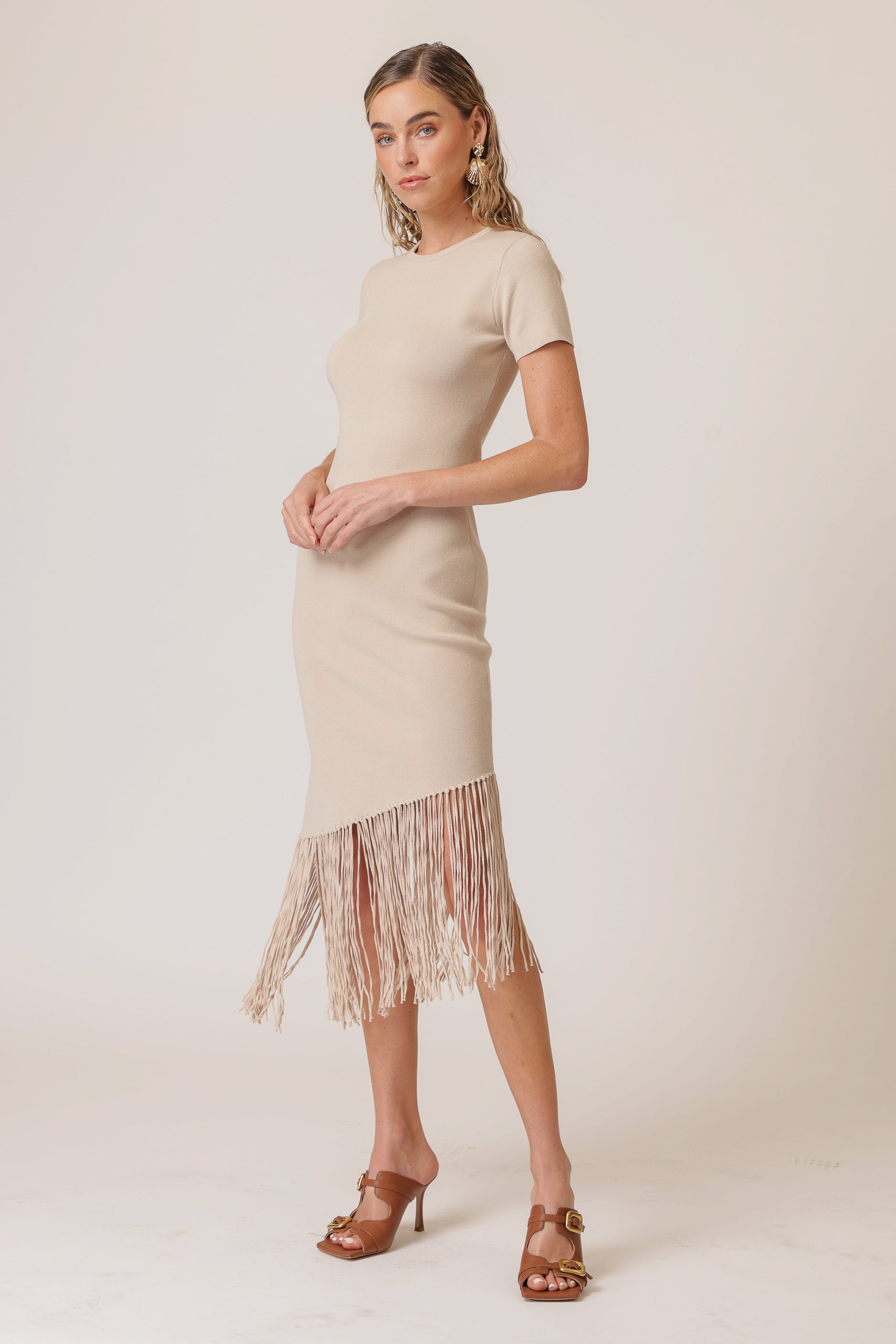CHRYSTA ASYMMETRICAL FRINGE DRESS