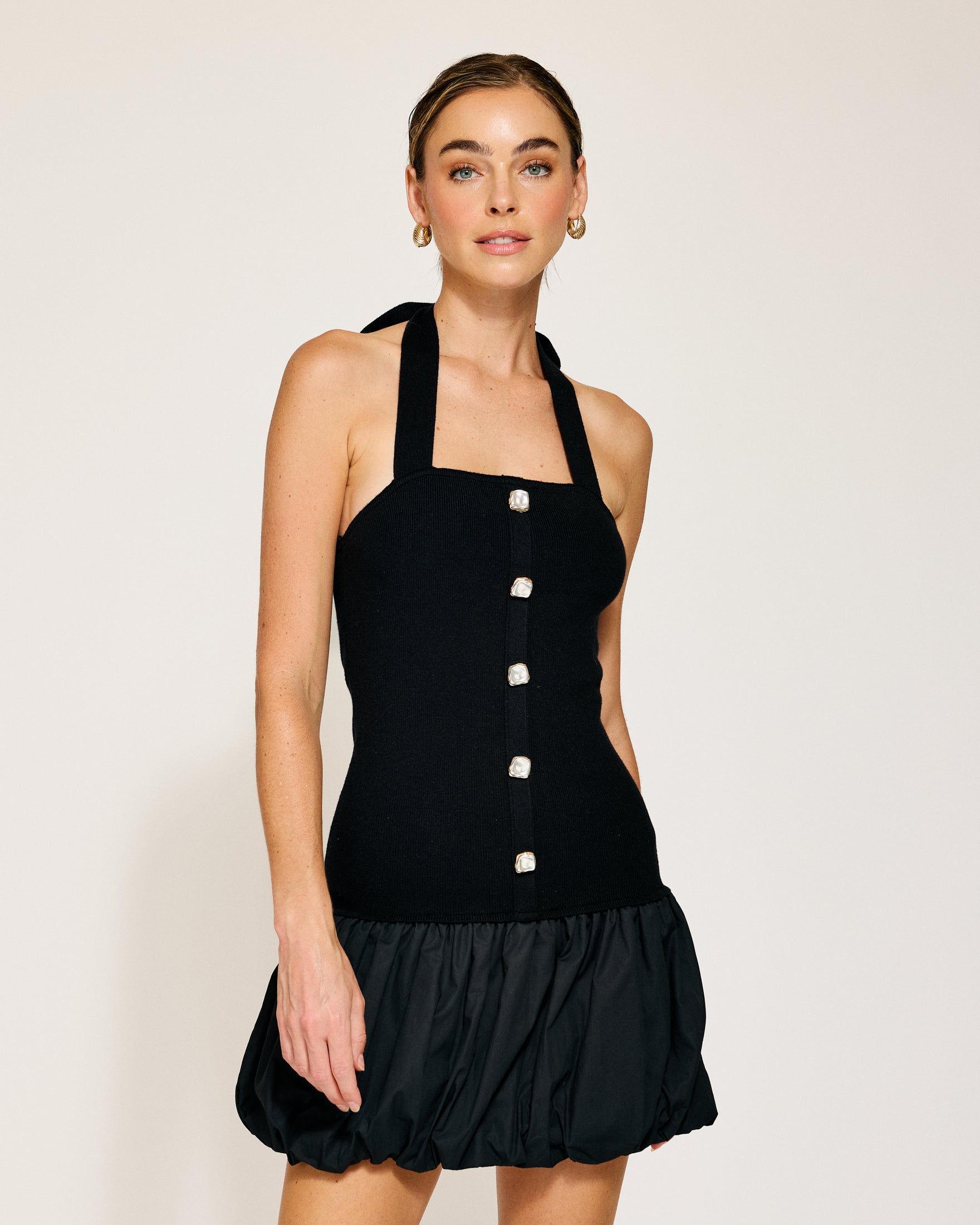 Ramona mix-media balloon mini dress – Line & Dot