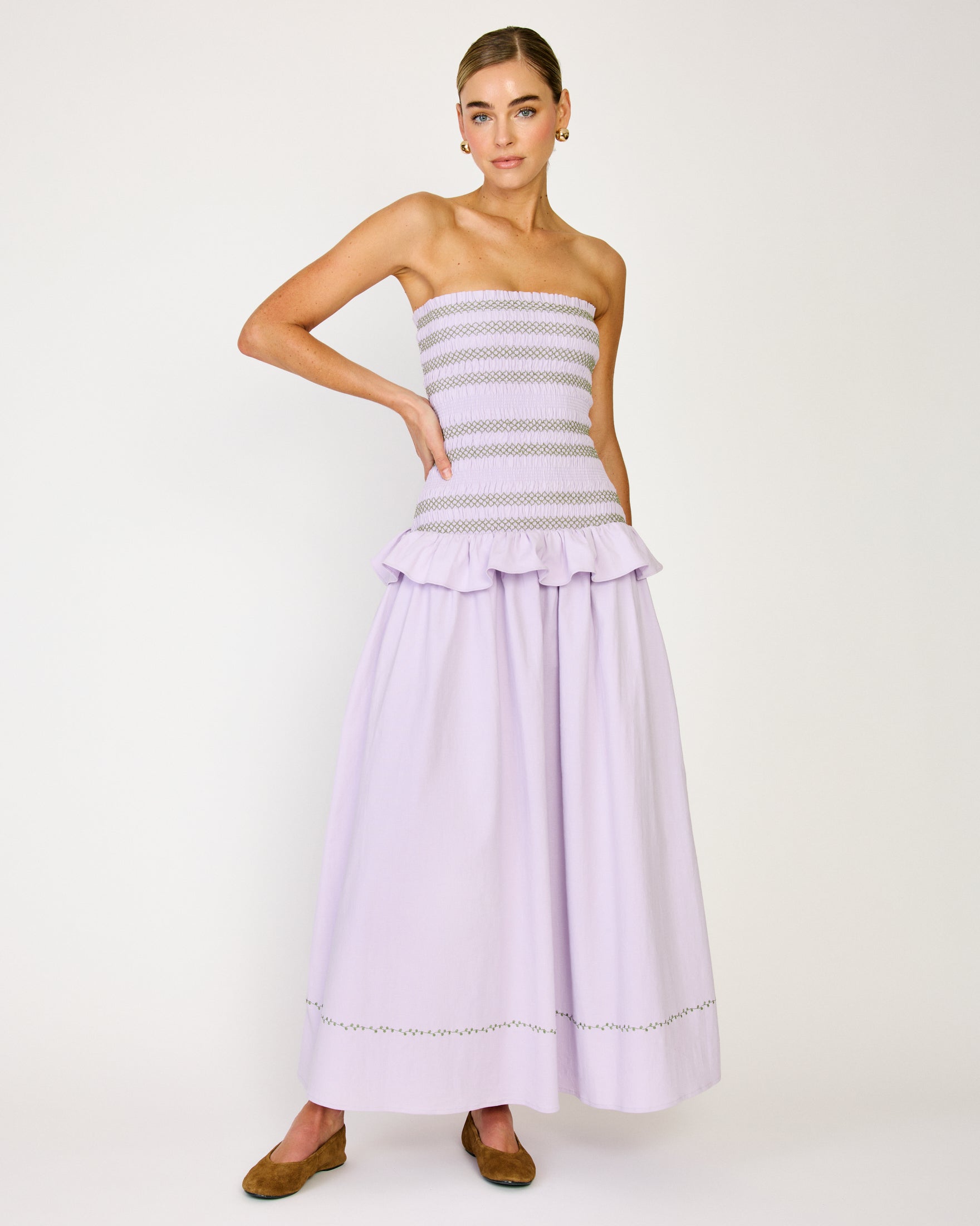 line and dot purple dress AMNESIA MAXI DRESS