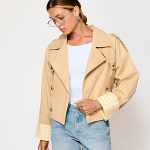 ALBA CROP TRENCH JACKET WITH GINGHAM CHECK CUFFS