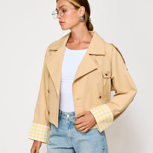 ALBA CROP TRENCH JACKET WITH GINGHAM CHECK CUFFS