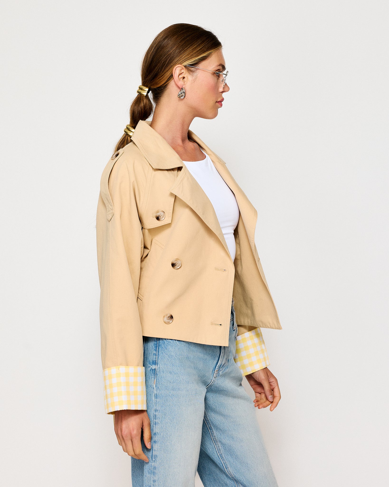 ALBA CROP TRENCH JACKET WITH GINGHAM CHECK CUFFS