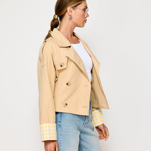 ALBA CROP TRENCH JACKET WITH GINGHAM CHECK CUFFS