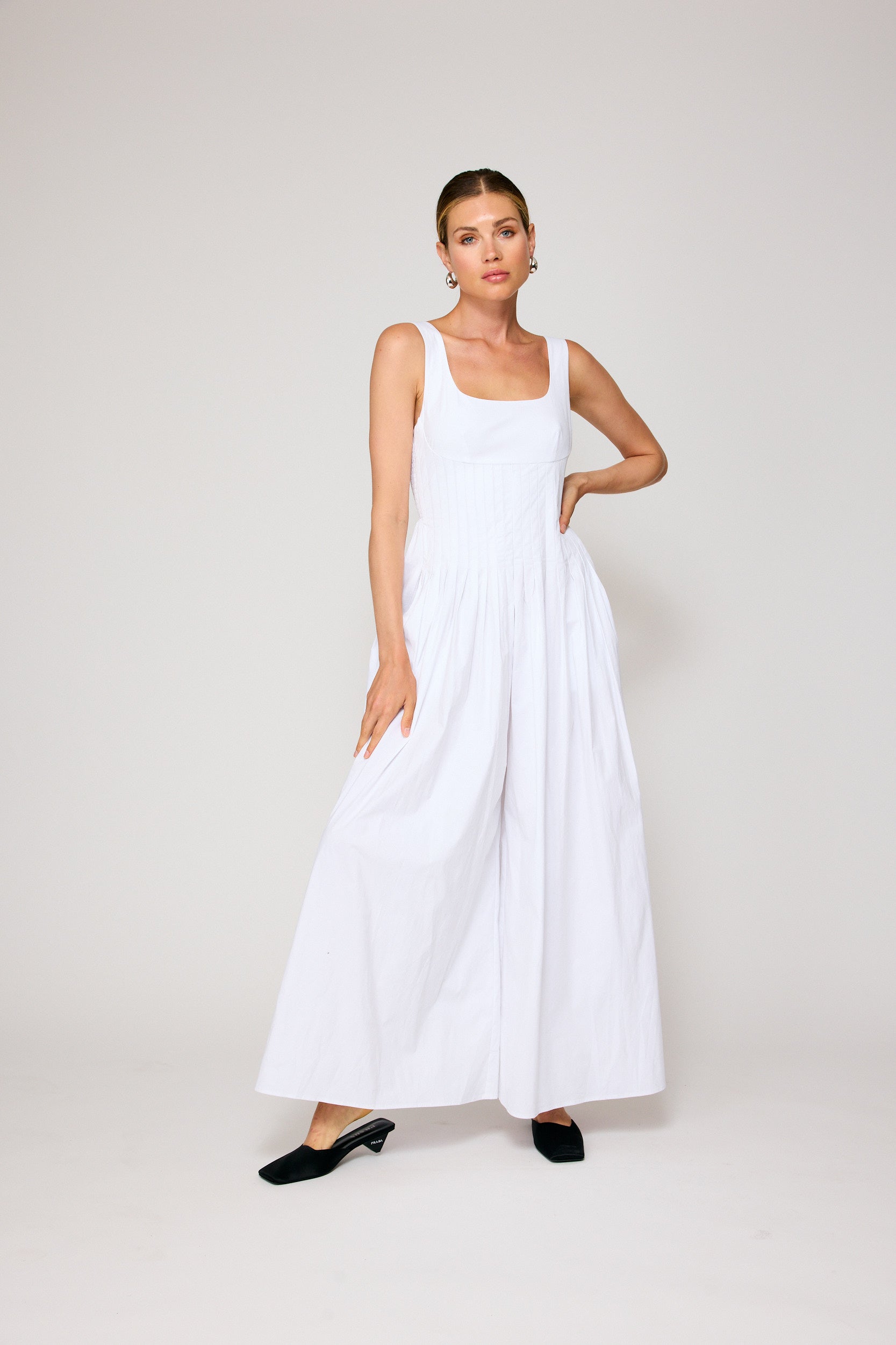 line and dot pleated dress Avalon | White Polka Dot Scarf-Neck Midi Dress With Pleated Skirt