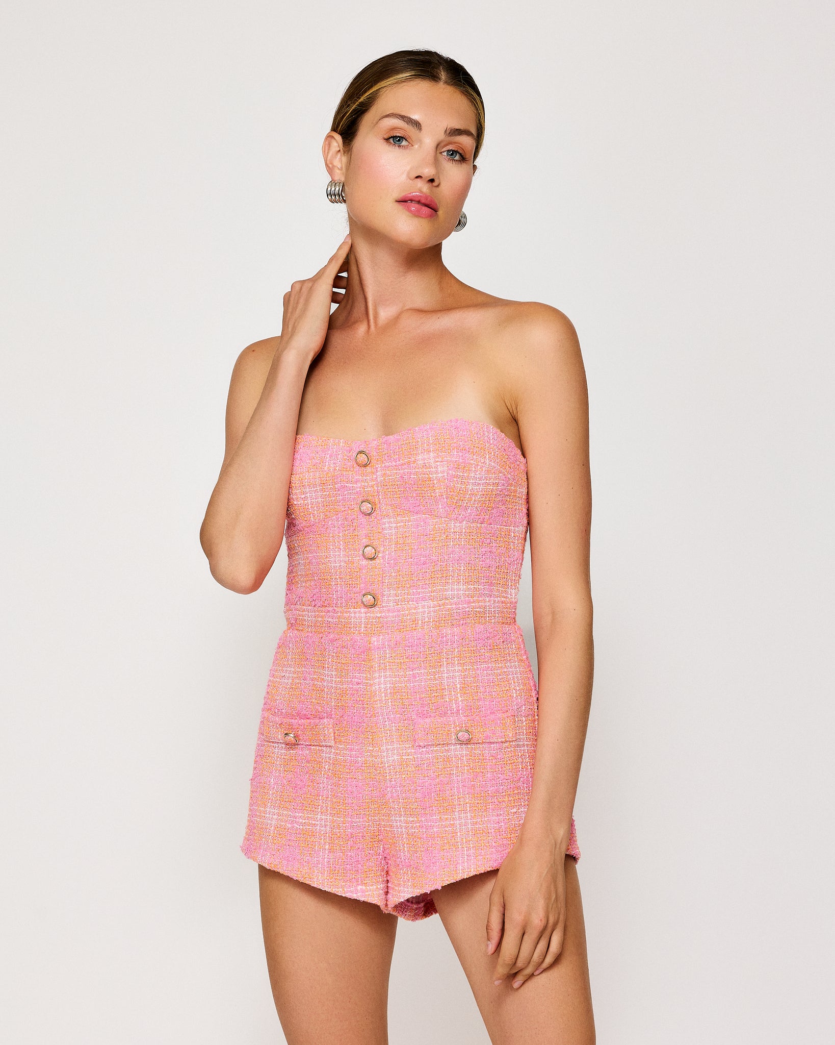 LEEZA STRAPLESS TWEED ROMPER