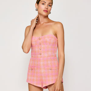 LEEZA STRAPLESS TWEED ROMPER