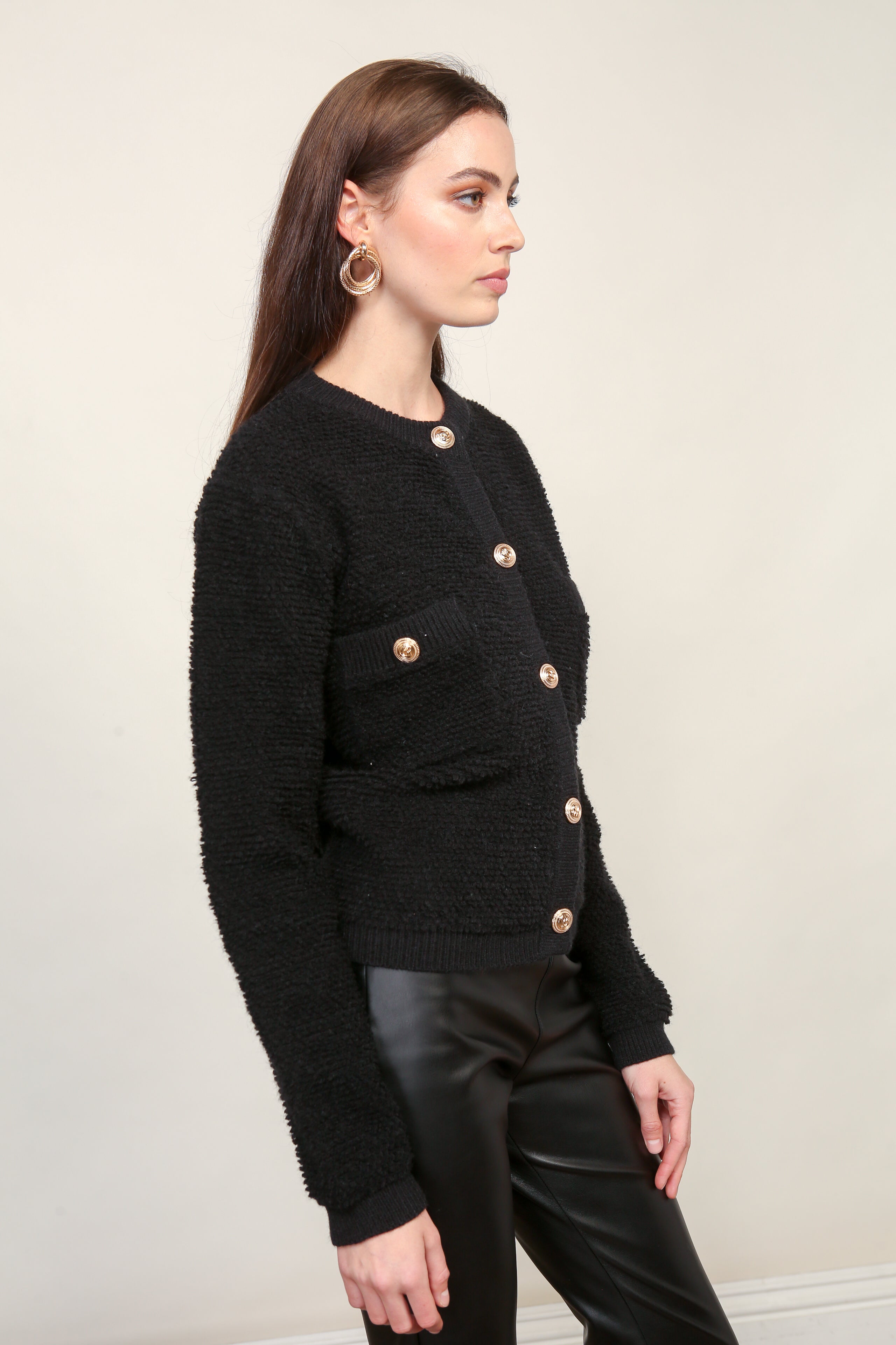 Khloe boucle cardigan (black) 1 – Line & Dot