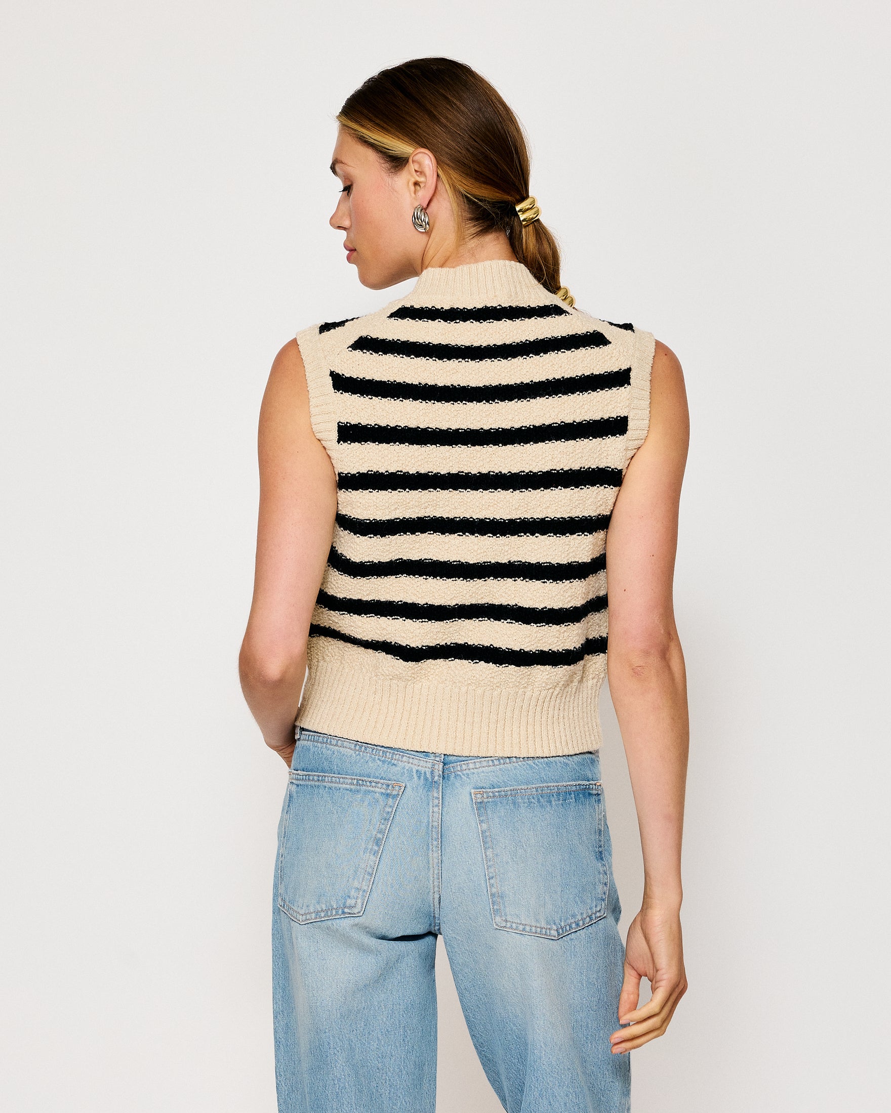 striped dress knitted vest Striped Knit Vest Cream / Brown / M