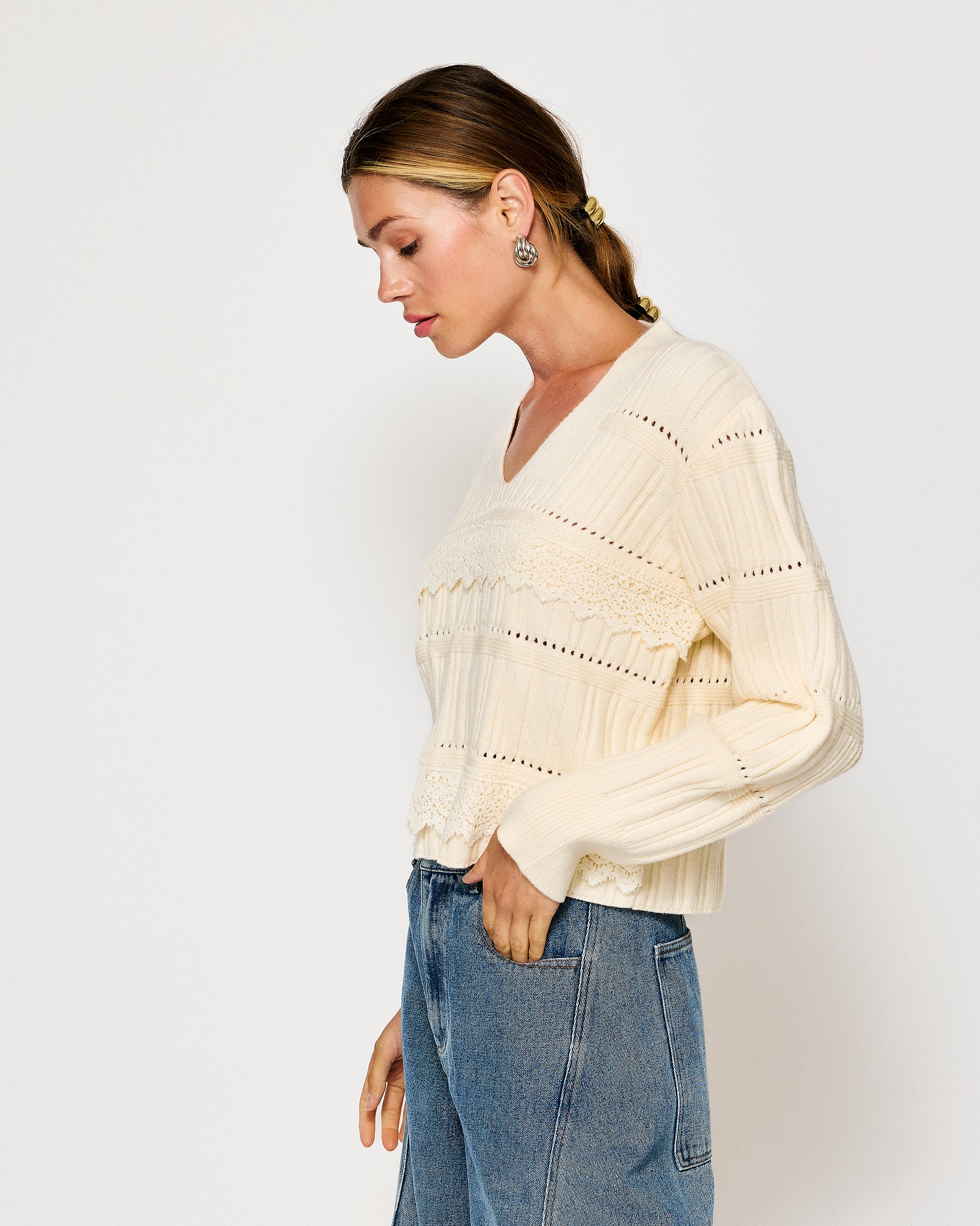 Lace detailed knit sweater – Line & Dot
