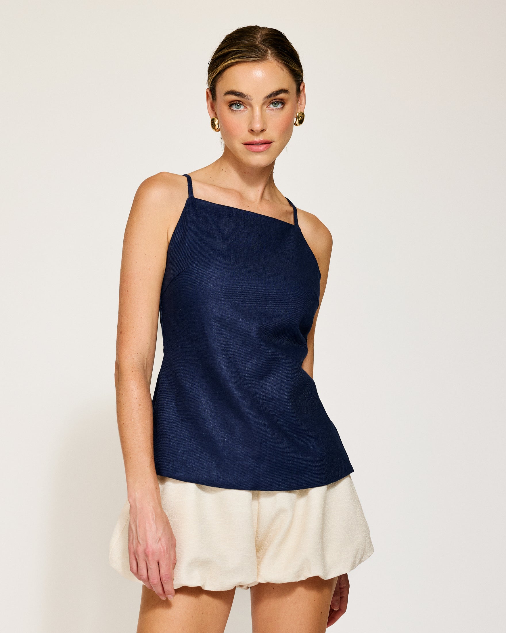 STRIPE COTTON DOUBLED LEFT FRONT BLOUSE(XS Light Blue): Y's