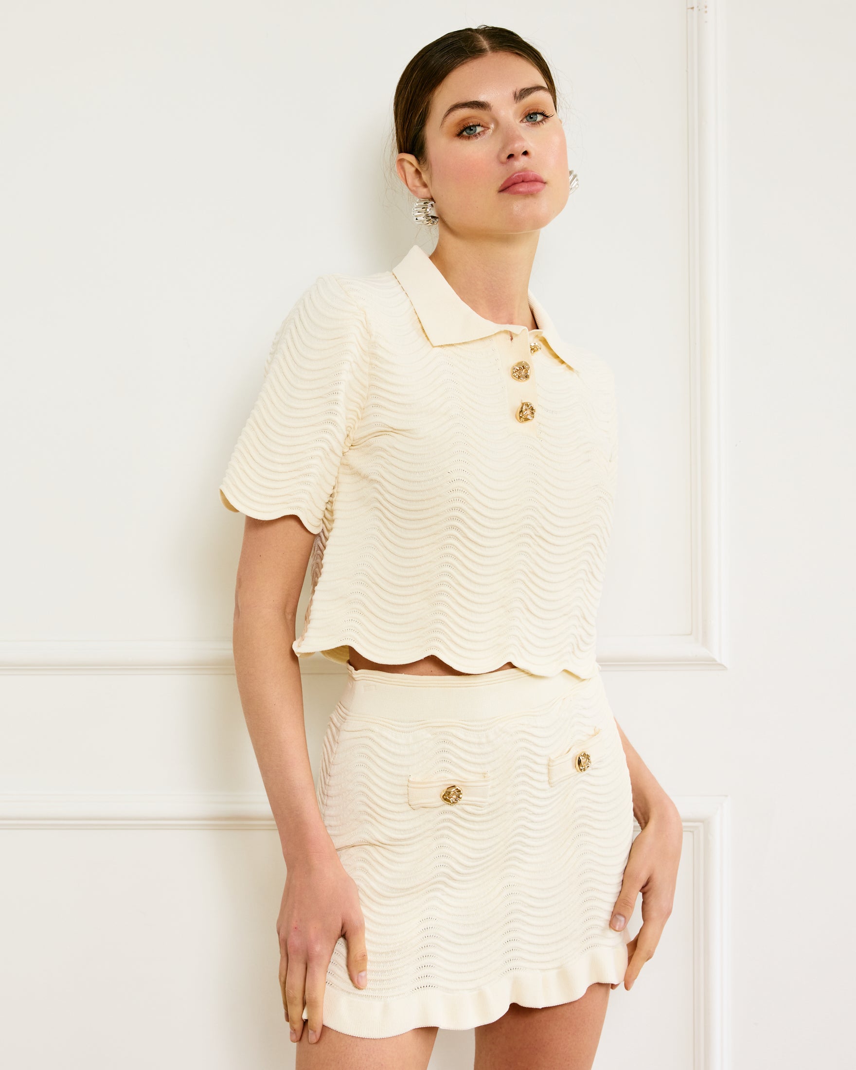 Fluffy dot Shirt ♡ hiand HIAND ハイアンド Fluffy dot Shirt White