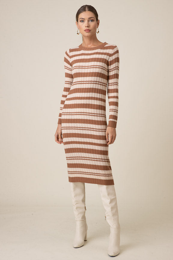 brown and red striped sweater dress DUO Sleeve Length