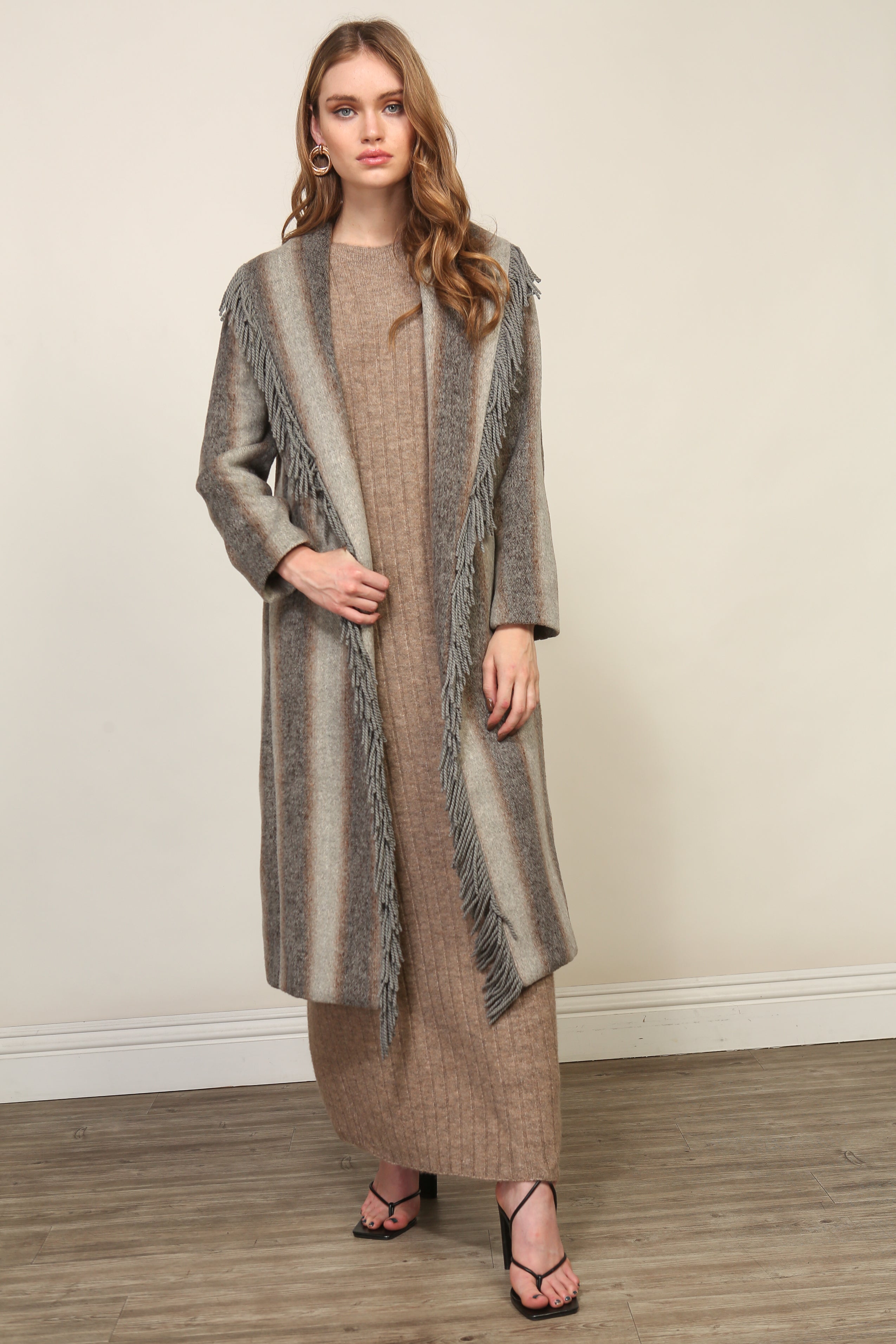 LINDA FRINGE COAT WITH GRADIRNT STRIPE – Line & Dot