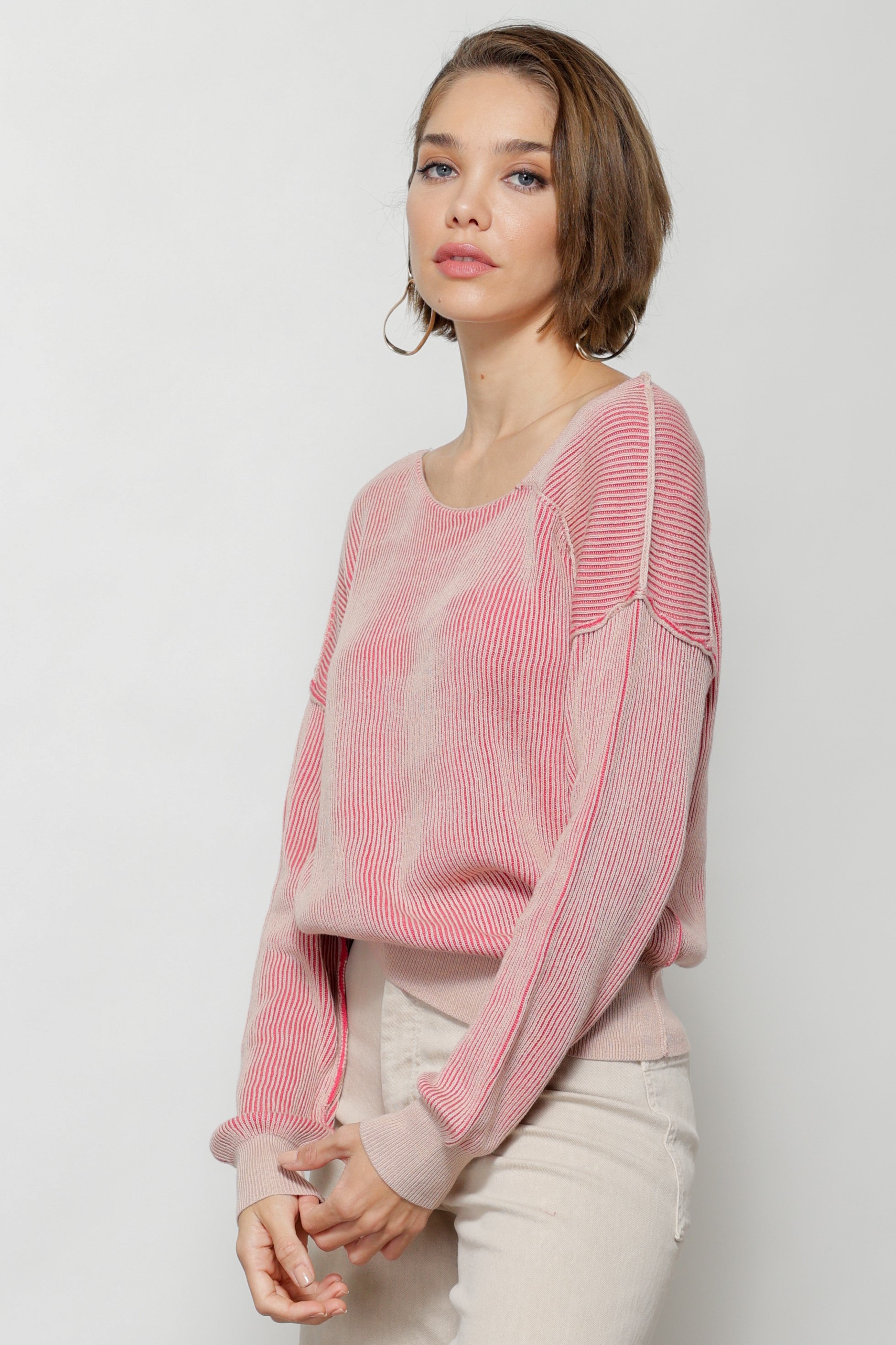 FAVORITE OFF SHOULDER RIBBED SWEATER Line Dot