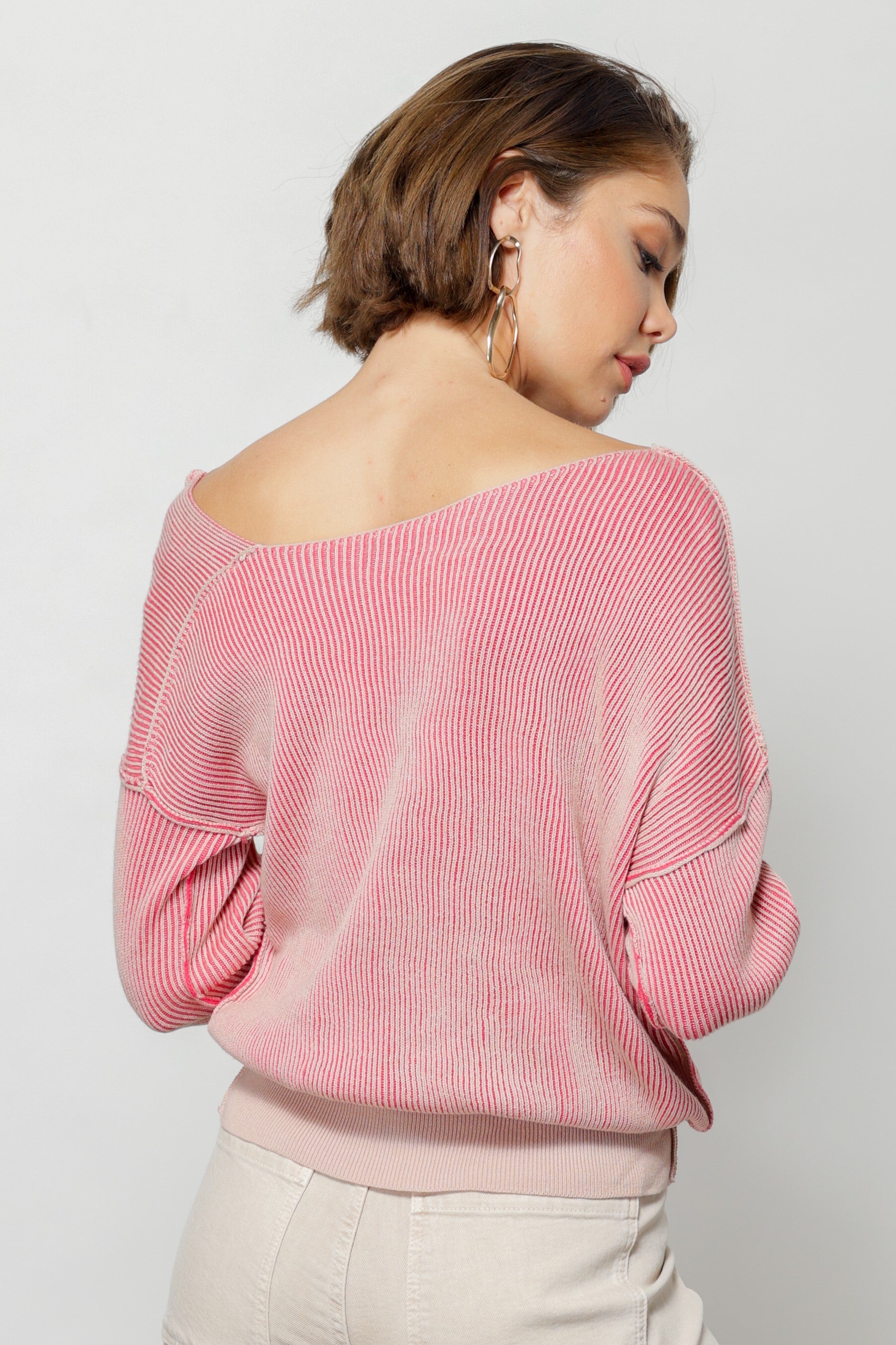 FAVORITE OFF SHOULDER RIBBED SWEATER Line Dot