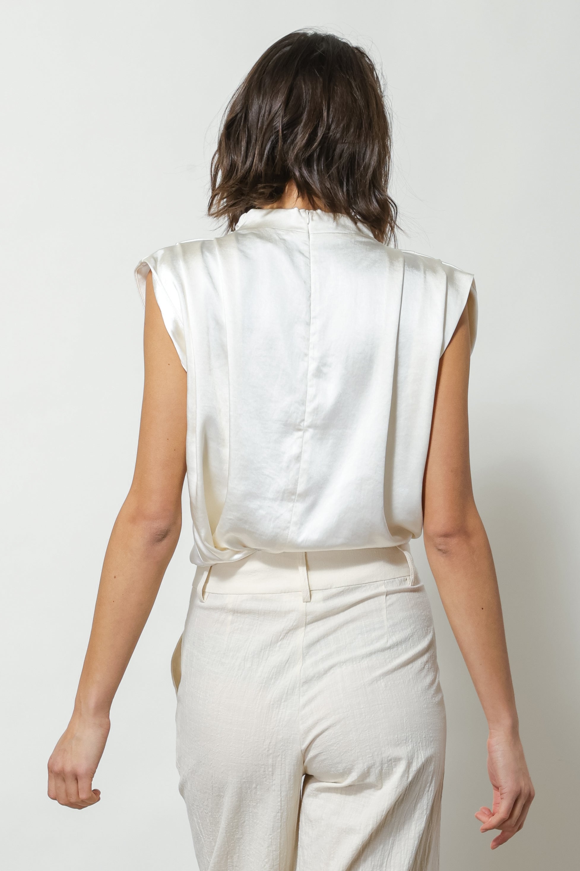 DOLLY SATIN MOCK NECK BLOUSE IVORY Line & Dot DOLLY SATIN MOCK NECK BLOUSE IVORY Line & Dot