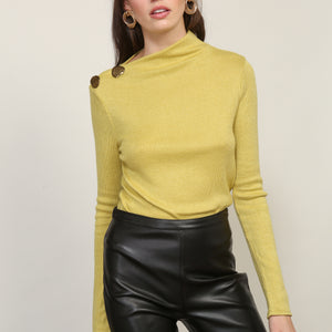 ADELYN KNIT MOCKNECK TOP WITH BUTTON DETAIL