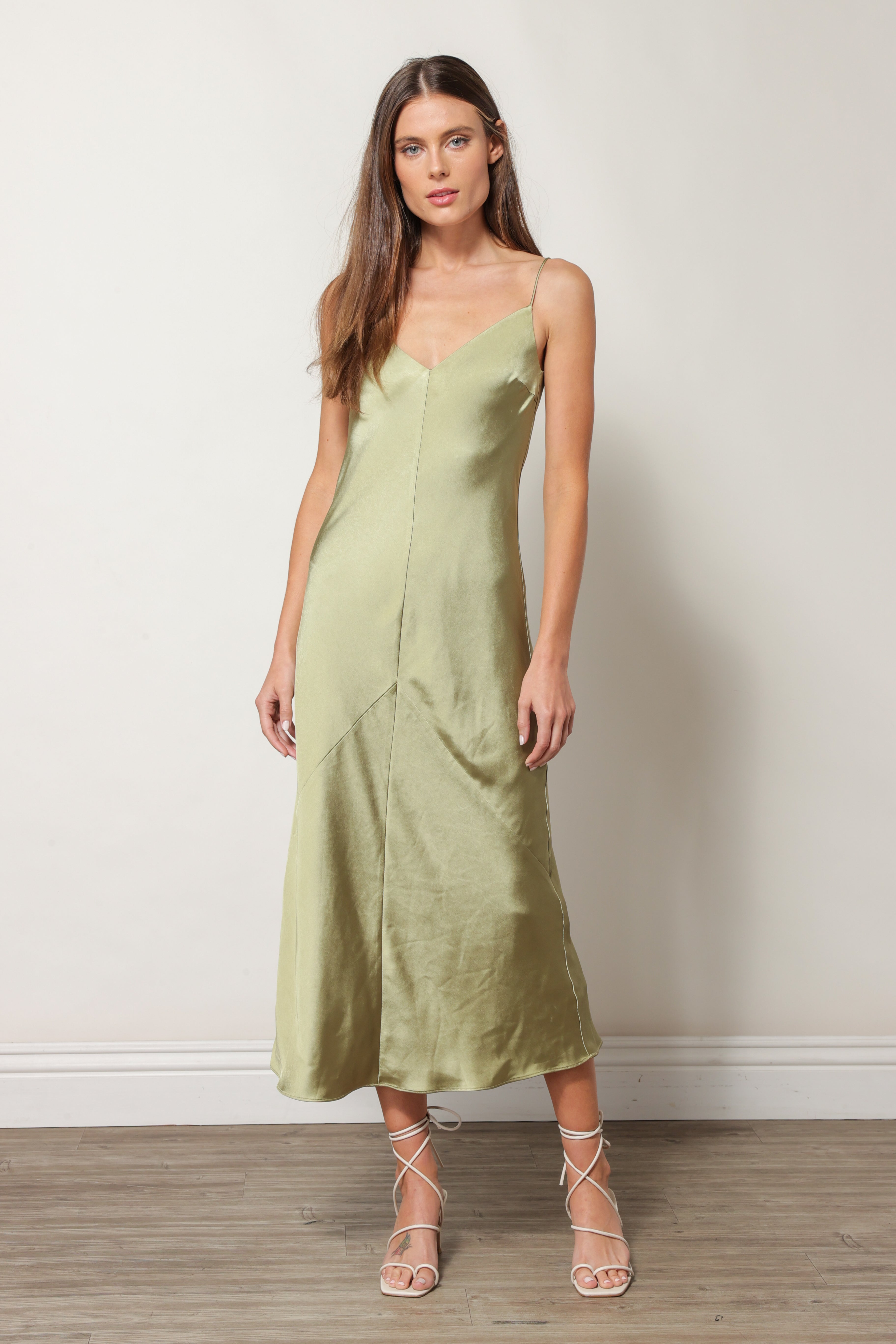 DOLLY SATIN DRESS MOSS – Line & Dot